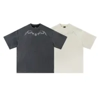 Jiayiku Men's  New American Street Fashion Brand Suede T-shirt Men's Thorn Embroidery High Street Short Sleeve Tee main image 5