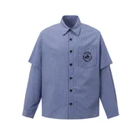 Jiayiku Men's  Spring American Retro Cleanfit Fake Two Plaid Shirt Long Sleeve Shirt For Men And Women main image 1