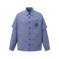 Jiayiku Men's  Spring American Retro Cleanfit Fake Two Plaid Shirt Long Sleeve Shirt For Men And Women sku image 2