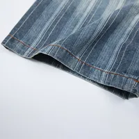 Jiayi Library Men's  New American Retro Gradual Color Washed Striped Denim Shirt Loose Short-sleeved Shirt main image 4