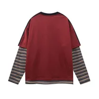 Jiayi Library Men's  Spring New American Jersey Striped Stitching Fake Two-piece Sweatshirt Long-sleeved T-shirt Men main image 4
