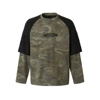 Jiayiku Fashion Brand  New American Street Fashion Brand Camouflage Tee Fake Two-piece Lace Stitching T-shirt Pullover sku image 1