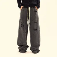 Jiayi Library Men's  New Arrival Waste Earth Style American Style Retro Hole-Rapped Washed Pants Hangling Sense Straight Casual Pants main image 3