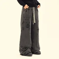 Jiayi Library Men's  New Arrival Waste Earth Style American Style Retro Hole-Rapped Washed Pants Hangling Sense Straight Casual Pants main image 4