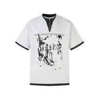 Jiayiku Men's  Spring New American Retro Fake Two-piece Base Shirt Dark Print Short-sleeved T-shirt Men main image 1