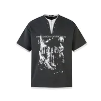 Jiayiku Men's  Spring New American Retro Fake Two-piece Base Shirt Dark Print Short-sleeved T-shirt Men main image 2
