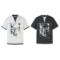 Jiayiku Men's  Spring New American Retro Fake Two-piece Base Shirt Dark Print Short-sleeved T-shirt Men main image 5