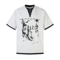 Jiayiku Men's  Spring New American Retro Fake Two-piece Base Shirt Dark Print Short-sleeved T-shirt Men sku image 3