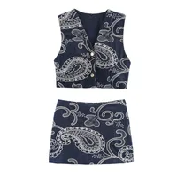 European Style Embroidered Short Vest Top And Skirt Pants Set Women's Fashion Casual Outfit High Street Style No Sleeve main image 2