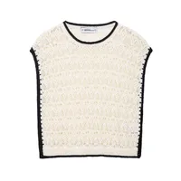 Elegant Knitted Mesh Vest  Style Solid Color Pattern Short Length Slim Fit Women's Fashion Top Trendy Item sku image 3