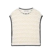 Elegant Knitted Mesh Vest  Style Solid Color Pattern Short Length Slim Fit Women's Fashion Top Trendy Item main image 3