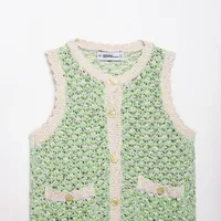 Fashionable Texture Knitted Women's Top European Style Round Neck Vest Pullover Single Button Closure Polyester Blend Regular Fit main image 4