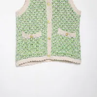 Fashionable Texture Knitted Women's Top European Style Round Neck Vest Pullover Single Button Closure Polyester Blend Regular Fit main image 5