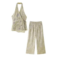 European Style Beaded Embroidered Waist-Cinching Top With Pants Set Fashionable Casual Outfit For Women Without Sleeves main image 2
