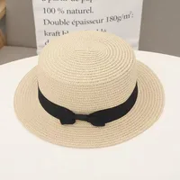 Flat Top Straw Hat Women's French Straw Top Hat  New Summer Big Brim Sunshade Hat Seaside Holiday Sun Hat sku image 2