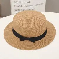 Flat Top Straw Hat Women's French Straw Top Hat  New Summer Big Brim Sunshade Hat Seaside Holiday Sun Hat sku image 3