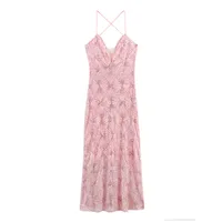 Ladies Long Bead Strap Dress Casual Loose Spring Autumn Style Bead Decoration Design Women's Daily Wear Polyester Fabric Skirt Length sku image 3