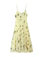 Women's Floral Print Strap Dress Fashionable Loose Autumn Long Sleeve Dress Elegant Short Sleeve Dress Casual Tropical Style sku image 1