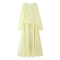 Women's Long Sleeve Bubble Pleated Dress Casual Comfortable Sleeveless Breathable Summer Dress Elegant Romantic Style Polyester Fabric Floor Length Dresses main image 3