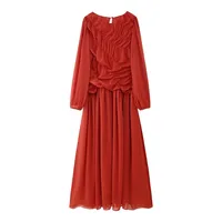 Women's Long Sleeve Bubble Pleated Dress Casual Comfortable Sleeveless Breathable Summer Dress Elegant Romantic Style Polyester Fabric Floor Length Dresses main image 4