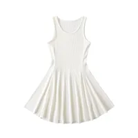 Ladies Basic Style Dress Suitable For Various Occasions Simple And Elegant Design Pure Color Weekend And Lawn Polyester Fabric Sleeveless Knee-Length Casual And Holiday Style Summer Regular Fit Slim Waist Mid Waist sku image 2
