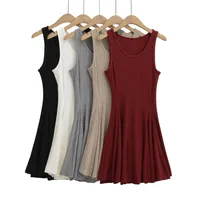 Ladies Basic Style Dress Suitable For Various Occasions Simple And Elegant Design Pure Color Weekend And Lawn Polyester Fabric Sleeveless Knee-Length Casual And Holiday Style Summer Regular Fit Slim Waist Mid Waist main image 2