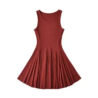 Ladies Basic Style Dress Suitable For Various Occasions Simple And Elegant Design Pure Color Weekend And Lawn Polyester Fabric Sleeveless Knee-Length Casual And Holiday Style Summer Regular Fit Slim Waist Mid Waist sku image 12