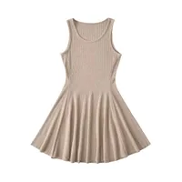Ladies Basic Style Dress Suitable For Various Occasions Simple And Elegant Design Pure Color Weekend And Lawn Polyester Fabric Sleeveless Knee-Length Casual And Holiday Style Summer Regular Fit Slim Waist Mid Waist sku image 8