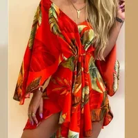 Wish Autumn  Foreign Trade New Sexy V-Neck Irregular Bat Sleeve Lace Dress main image 1