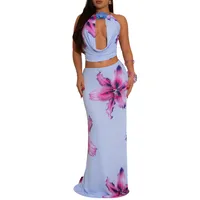 Casual Holiday Women's Sexy Streetwear Flower Polyester Skirt Co-ord Set Shorts Sets sku image 10