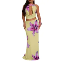 Casual Holiday Women's Sexy Streetwear Flower Polyester Skirt Co-ord Set Shorts Sets sku image 14