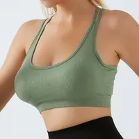 Sport Style Solid Color Nylon Spandex Strap Active Tops Halter Crisscross Tank sku image 2