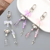 1 Piece Lady Romantic Sweet Heart Shape Bow Knot Beaded Acrylic Beaded Bag Pendant Keychain main image 1