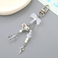 1 Piece Lady Romantic Sweet Heart Shape Bow Knot Beaded Acrylic Beaded Bag Pendant Keychain main image 3