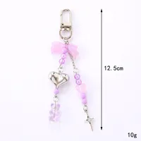 1 Piece Lady Romantic Sweet Heart Shape Bow Knot Beaded Acrylic Beaded Bag Pendant Keychain main image 2