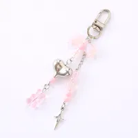 1 Piece Lady Romantic Sweet Heart Shape Bow Knot Beaded Acrylic Beaded Bag Pendant Keychain main image 5