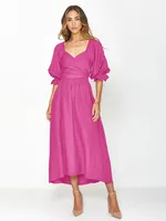 Fashion Solid Color French Dress Elegant Square Collar Trumpet Sleeve A- Line Skirt Strap Front And Back Wear Mid-length Skirt main image 4