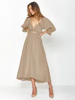 Fashion Solid Color French Dress Elegant Square Collar Trumpet Sleeve A- Line Skirt Strap Front And Back Wear Mid-length Skirt main image 5