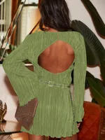 Fashion Women's Sexy Hollow-out Dress Long Sleeve Design Mid-length Dress Temperament Hot Girl Sequined Mid-length Dress main image 2