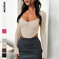 Designed Autumn New Hot Girl T-shirt Sweater Thread Bm Top Hot Girl Sexy V-neck Long-sleeved Shirt Y2g Inner Wear main image 1