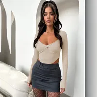 Designed Autumn New Hot Girl T-shirt Sweater Thread Bm Top Hot Girl Sexy V-neck Long-sleeved Shirt Y2g Inner Wear main image 3