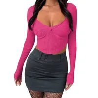 Designed Autumn New Hot Girl T-shirt Sweater Thread Bm Top Hot Girl Sexy V-neck Long-sleeved Shirt Y2g Inner Wear main image 5