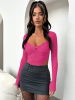 Designed Autumn New Hot Girl T-shirt Sweater Thread Bm Top Hot Girl Sexy V-neck Long-sleeved Shirt Y2g Inner Wear sku image 16