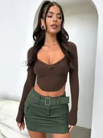 Designed Autumn New Hot Girl T-shirt Sweater Thread Bm Top Hot Girl Sexy V-neck Long-sleeved Shirt Y2g Inner Wear sku image 10