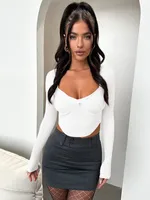 Designed Autumn New Hot Girl T-shirt Sweater Thread Bm Top Hot Girl Sexy V-neck Long-sleeved Shirt Y2g Inner Wear sku image 4