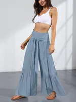 Factory Direct Sales Plain Fashion  Summer New Women's Clothing Fashion Casual Pleated Wide Leg Trousers Loose Pants main image 3