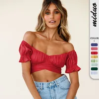 New Solid Color Women's Sexy Fashion One-character Collar Ultra Short Navel Fashion Top Strap Short Sleeve T-shirt main image 1