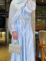 Foreign Trade Women's Muslim Clothing Streamline Yarn Three-piece Set Explosions Dress Robe Abaya sku image 19