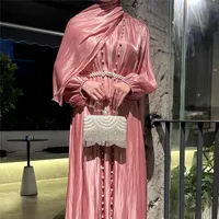 Foreign Trade Women's Muslim Clothing Streamline Yarn Three-piece Set Explosions Dress Robe Abaya main image 3