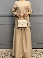Middle East  Solid Color Lace-Up Top Skirt Suit Dubai Loose Casual Suit Women's Dress sku image 2